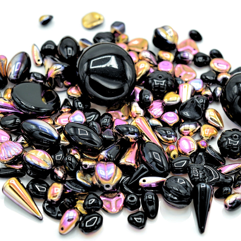Czech Glass Mixed Beads 100g - Black AB