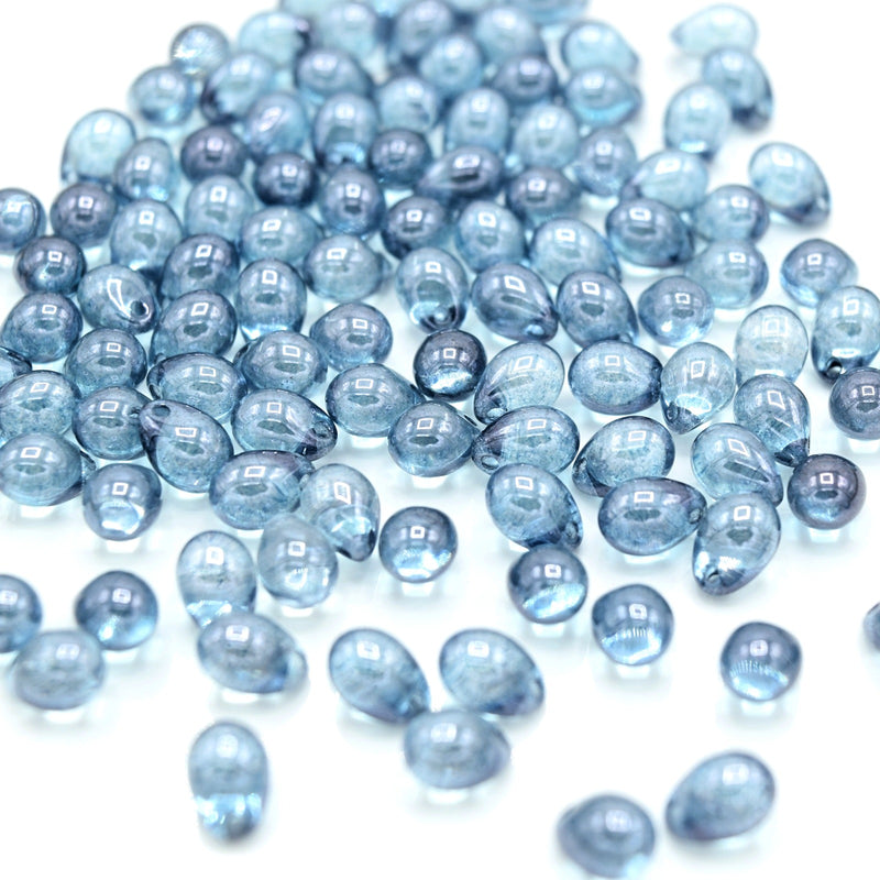 Czech Pressed Glass Drop Beads 7x5mm (60pcs) - Ice Blue