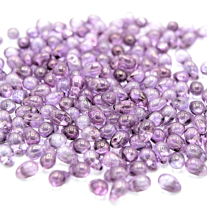 Czech Pressed Glass Drop Beads Pick Size - Lilac