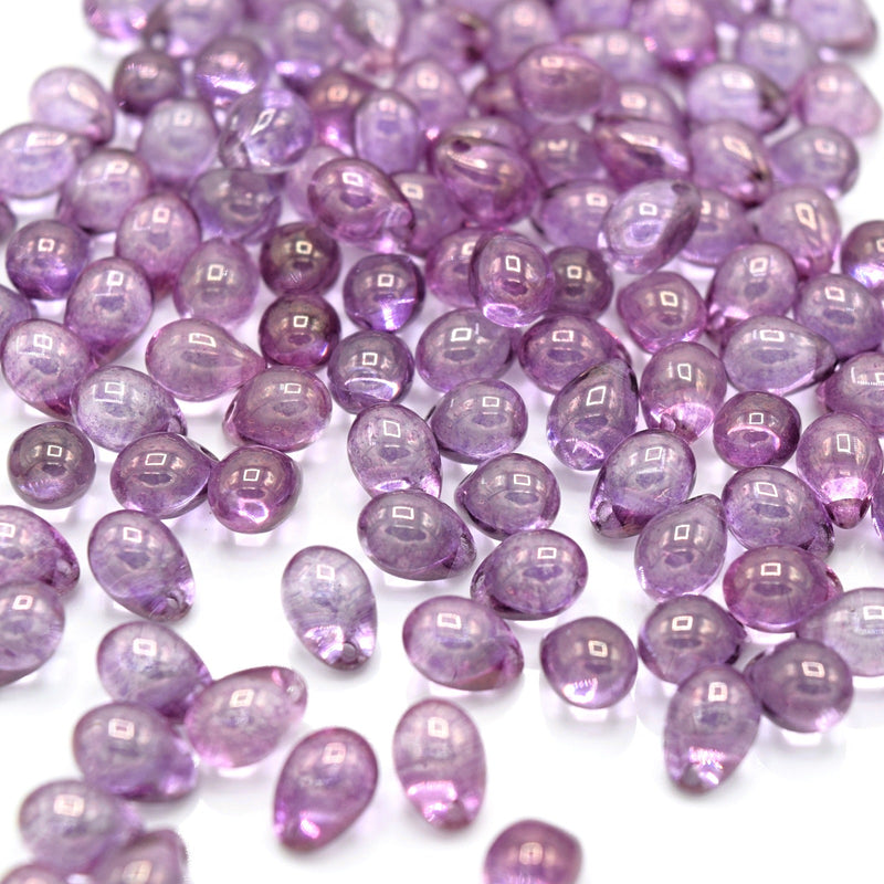 Czech Pressed Glass Drop Beads Pick Size - Lilac