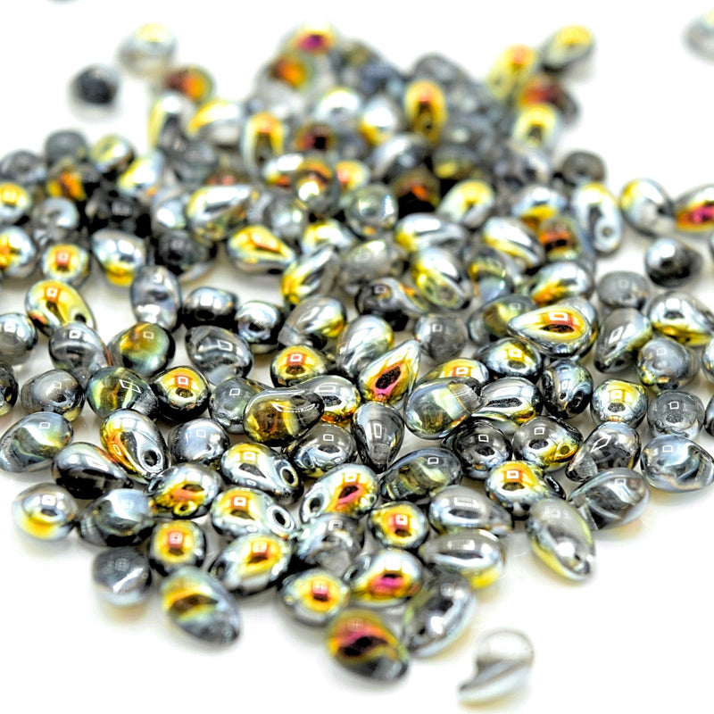 Czech Pressed Glass Drop Beads 4x6mm (120pcs) - Grey / Multi
