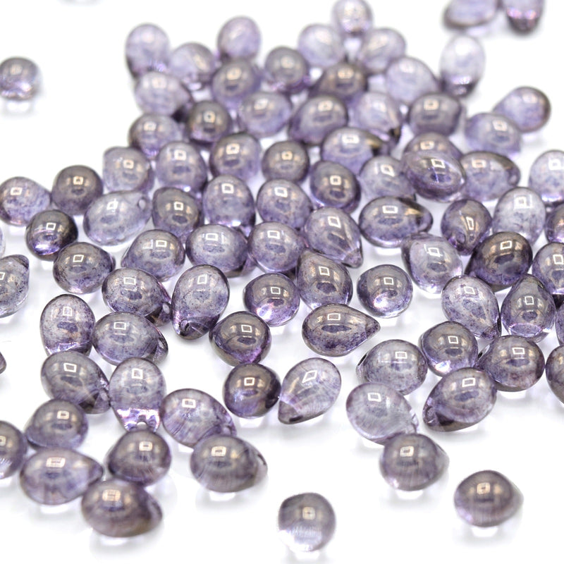 Czech Pressed Glass Drop Beads 7x5mm (60pcs) - Violet
