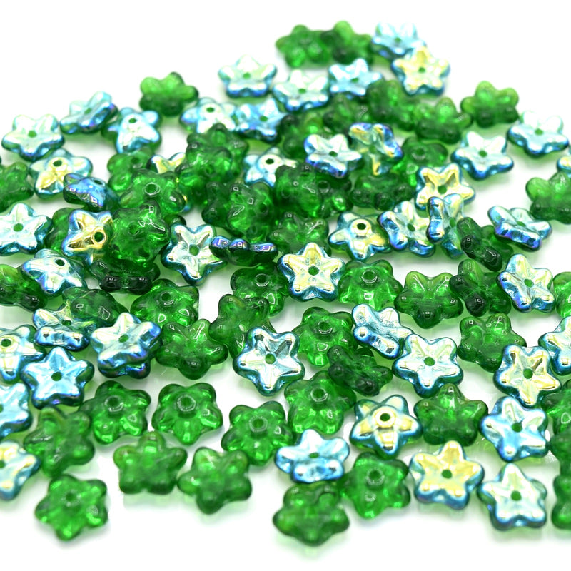 Czech Glass Flower Spacer Beads 8mm (60pcs) - Green AB