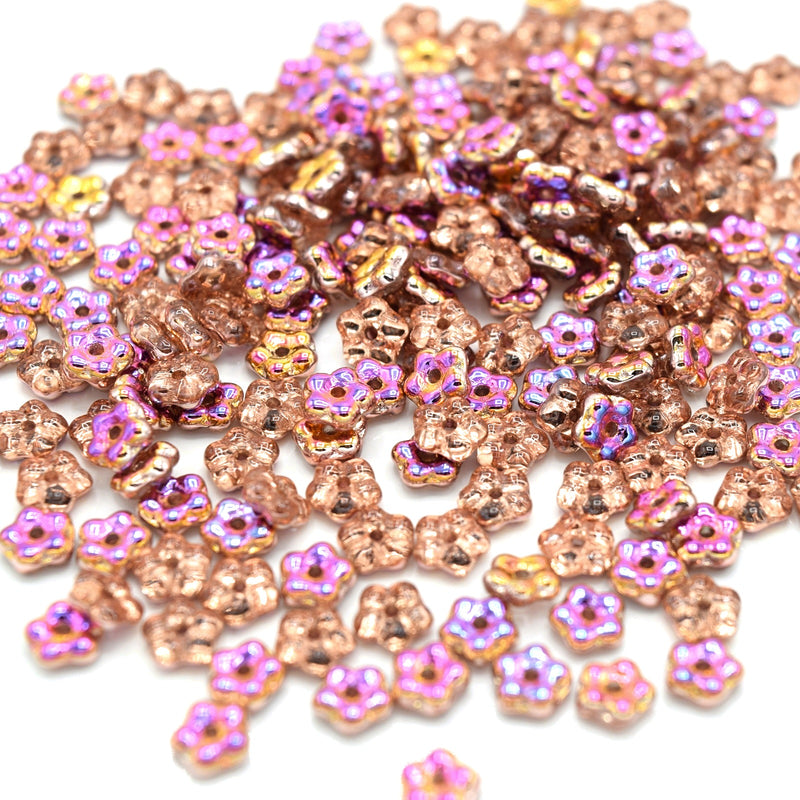 Czech Glass Flower Spacer Beads 5mm (120pcs) - Peach / Pink AB