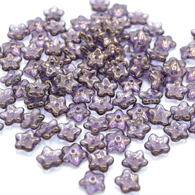 Czech Glass Flower Spacer Beads 8mm (60pcs) - Violet AB