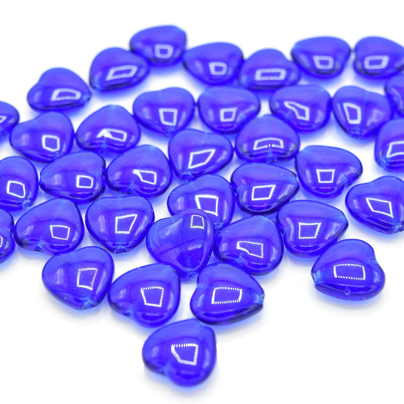 Czech Pressed Glass Heart Beads 10x10mm (30pcs) - Royal Blue
