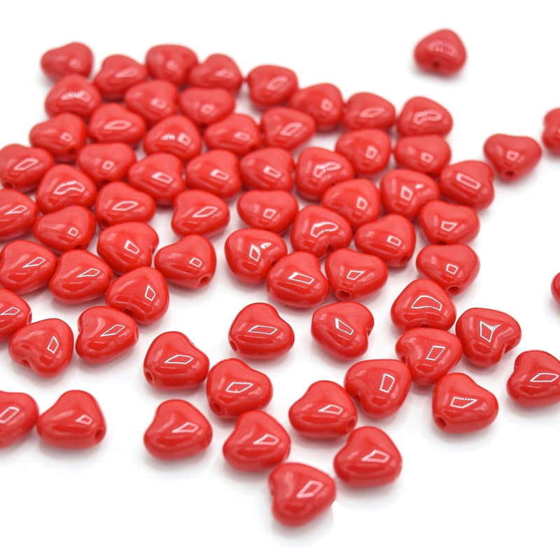 Czech Pressed Glass Heart Beads 6x6mm (60pcs) - Opaque Red