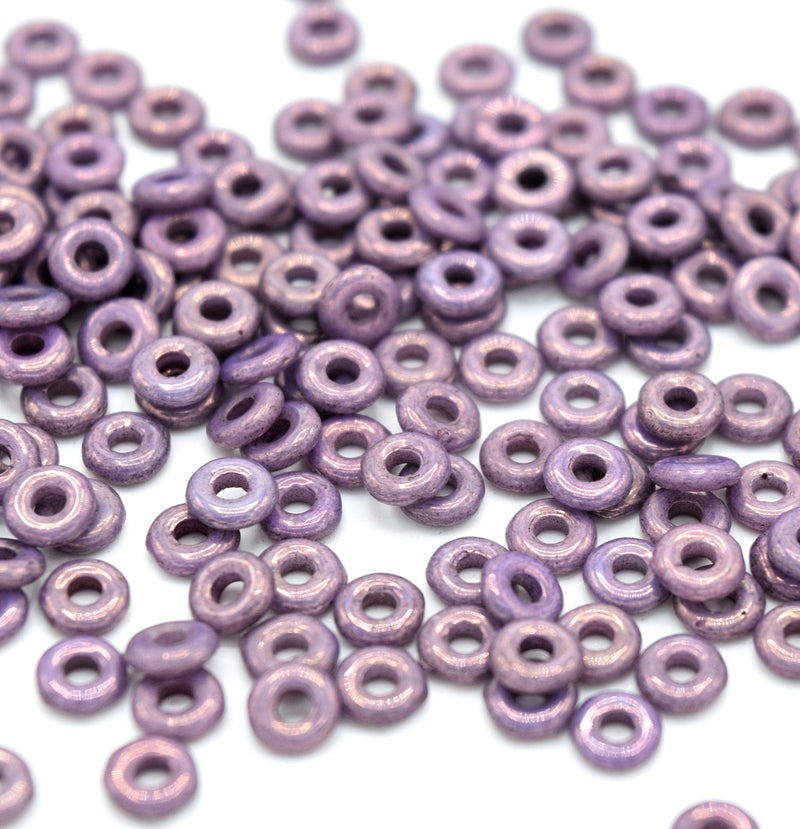 Czech Fire Polished Pressed Glass Round O Beads 4mm (120pcs) - Metallic Light Purple