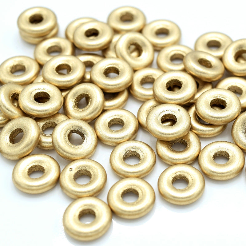 Czech Fire Polished Pressed Glass Round O Beads 4mm / 9mm - Metallic Gold