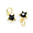 2 x Brass Micro Pave Jet Cubic Zirconia Star Charm 8.5x7x4mm - 18K Gold Plated