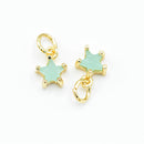 2 x Brass Micro Pave Opaque Aquamarine Cubic Zirconia Star Charm 8.5x7x4mm - 18K Gold Plated