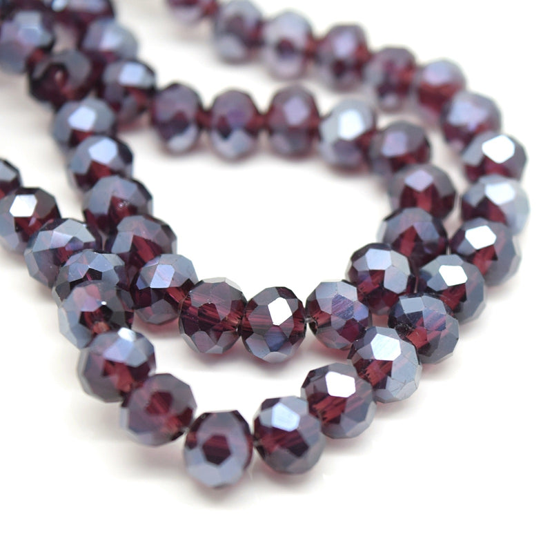 98-100 x Faceted Rondelle Glass Beads 6mm - Dark Amethyst Lustre