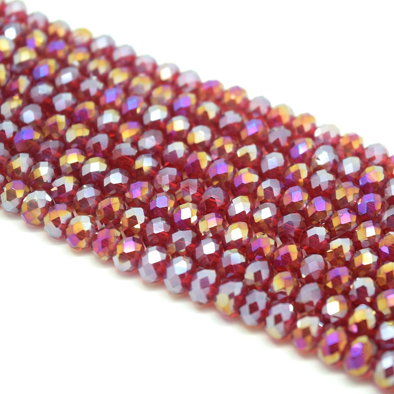 Faceted Rondelle Glass Beads - Dark Siam AB