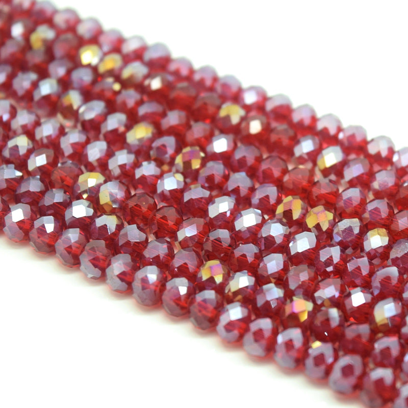 Faceted Rondelle Glass Beads - Dark Siam Lustre