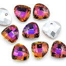 20 x Faceted Glass Diamond Pendants Silver Plated 14mm - Pink / Purple