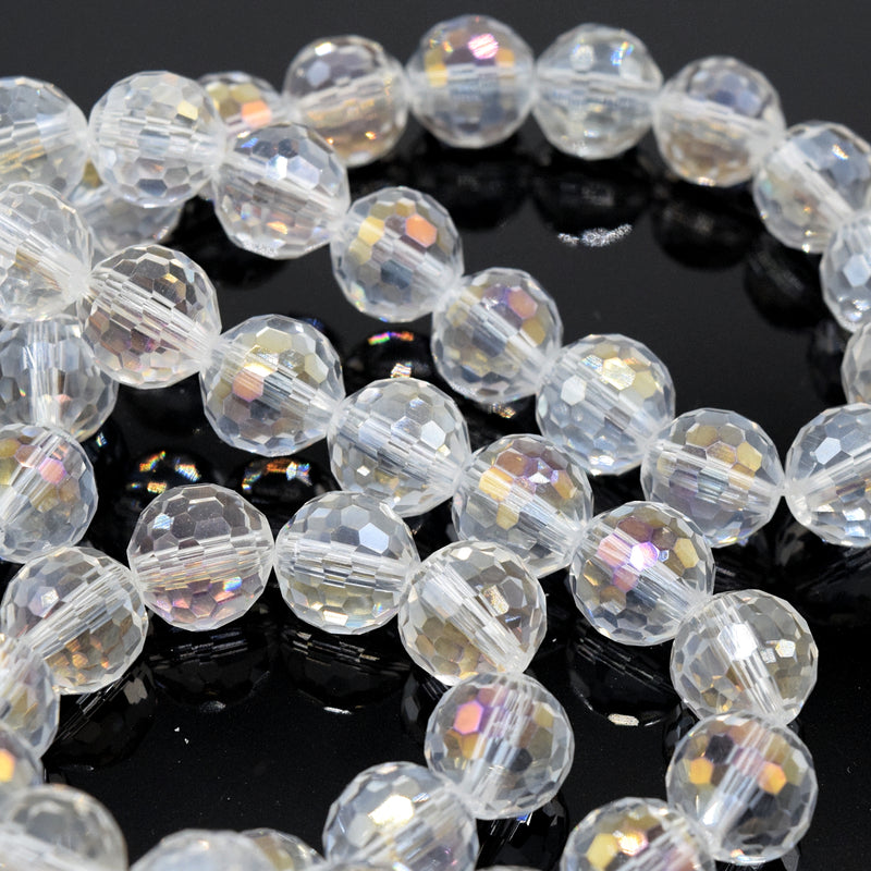 Faceted Round Disco Glass Beads 10mm (70pcs) - Clear AB