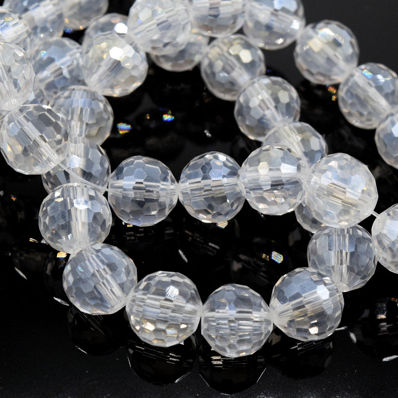 Faceted Round Disco Glass Beads 10mm (70pcs) - Clear Lustre