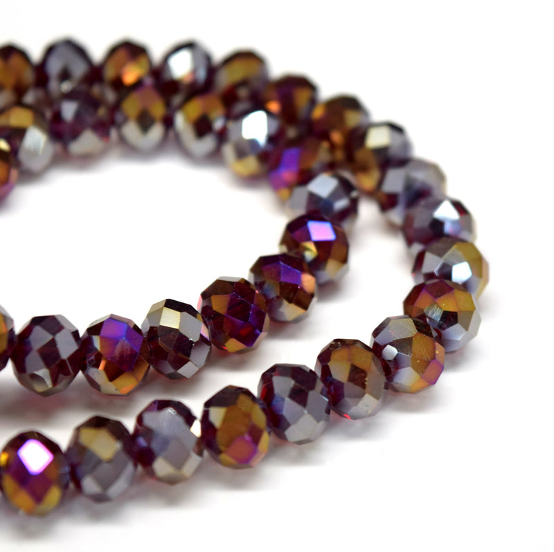 STAR BEADS: FACETED RONDELLE GLASS BEADS - DARK SIAM AB - Rondelle Beads