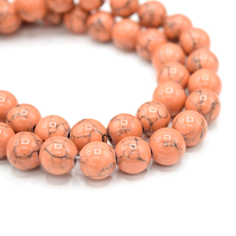 48 x Round 8mm Strand Gemstone Beads - Synthetic Dyed Turquoise Peach