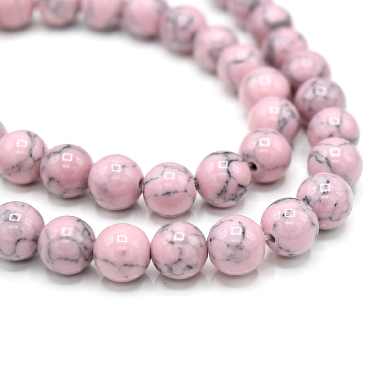 48 x Round 8mm Strand Gemstone Beads - Synthetic Dyed Turquoise Pink