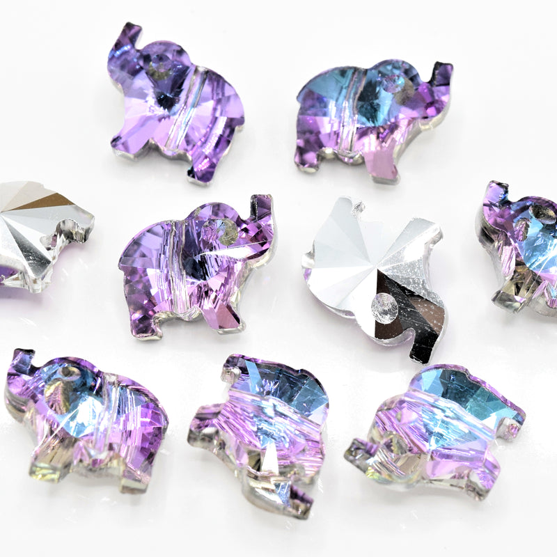 5 x Faceted Glass Elephant Beads Silver Plated 18mm - Lilac / Blue