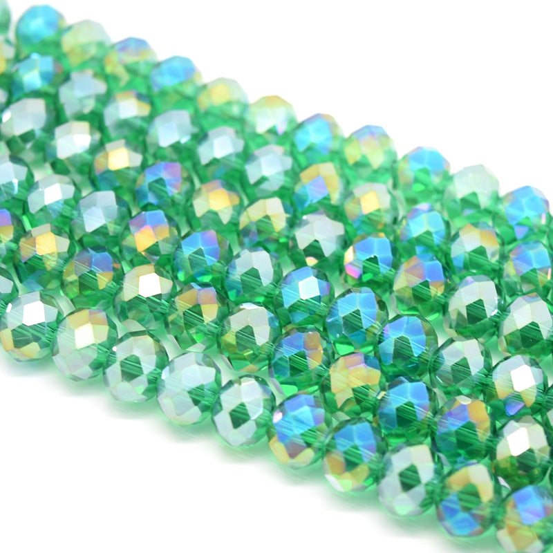 Faceted Rondelle Glass Beads - Emerald AB