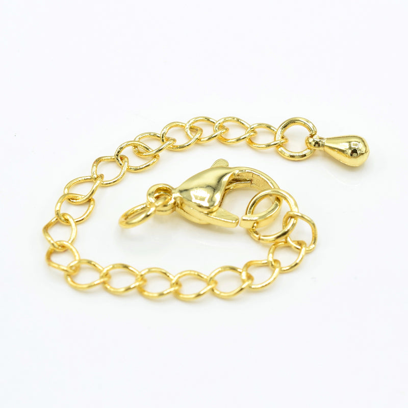 4 x 18k Gold Plated Brass Cable Extender Chain with Lobster Clasp 70x3mm