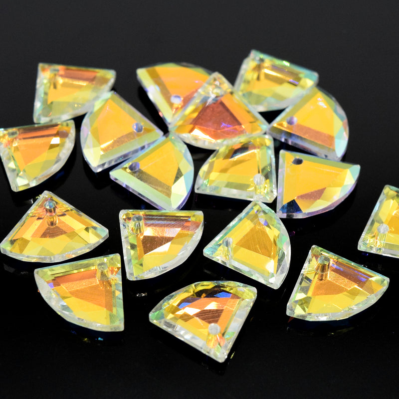 20 x Faceted Glass Fan Pendants 12x10mm - Clear AB