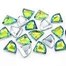 20 x Faceted Glass Fan Pendants Silver Plated 12x10mm - Green / Blue