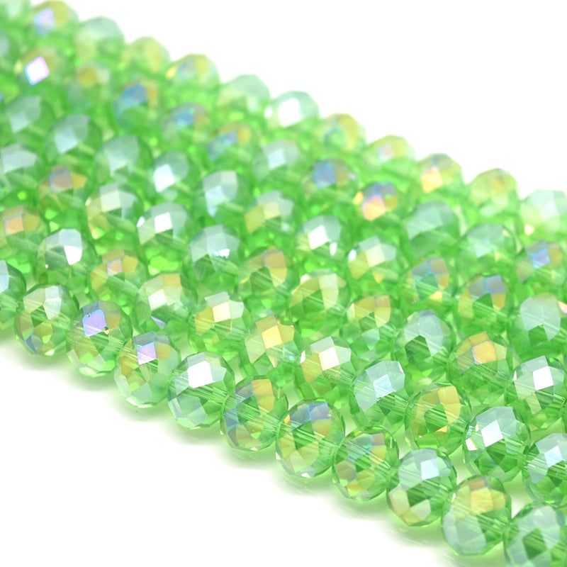 Faceted Rondelle Glass Beads - Fern Green AB