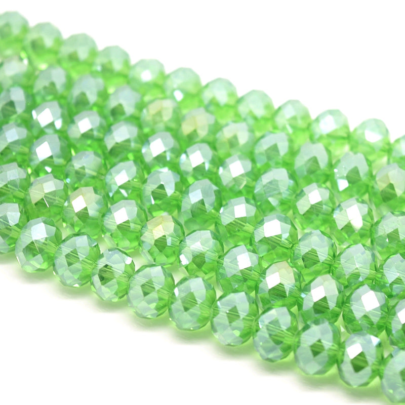 Faceted Rondelle Glass Beads - Fern Green Lustre