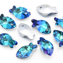 20 x Faceted Glass Fish Pendants Silver Plated 17mm - Green / Blue
