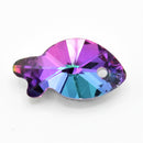 20 x Faceted Glass Fish Pendants Silver Plated 17mm - Green / Purple