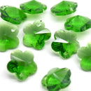 STAR BEADS: 10 x Faceted Glass Flower Pendants 14mm - Fern Green - Pendants