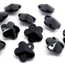 STAR BEADS: 10 x Faceted Glass Flower Pendants 14mm - Jet - Pendants