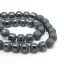 STAR BEADS: 70 x Round Electroplated Frosted Glass Beads 8x9mm - Metallic Jet - Round Beads