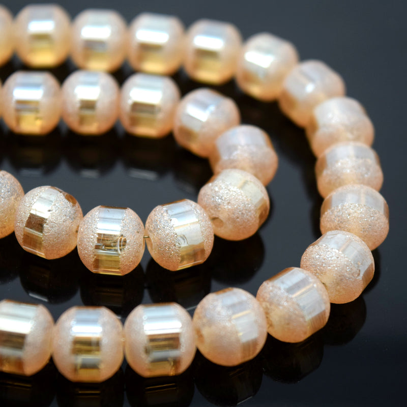 STAR BEADS: 70 x Round Electroplated Frosted Glass Beads 8x9mm - Peach - Rondelle Beads