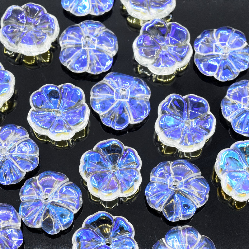 20 x Glass Flower Spacer Clear AB Plated Beads 15x15x6mm