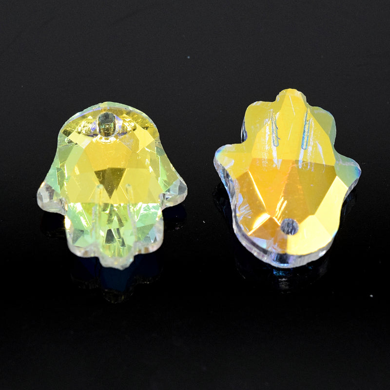 4 x Faceted Glass Hamsa Pendants 19x14mm - Clear AB