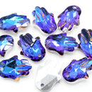 10 x Faceted Glass Hamsa Pendants Silver Plated 18mm - Blue / Purple