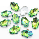 10 x Faceted Glass Hamsa Pendants Silver Plated 18mm - Green / Blue