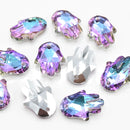 10 x Faceted Glass Hamsa Pendants Silver Plated 18mm - Lilac / Blue