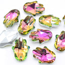 10 x Faceted Glass Hamsa Pendants Silver Plated 18mm - Pink / Green