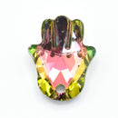 10 x Faceted Glass Hamsa Pendants Silver Plated 18mm - Pink / Green