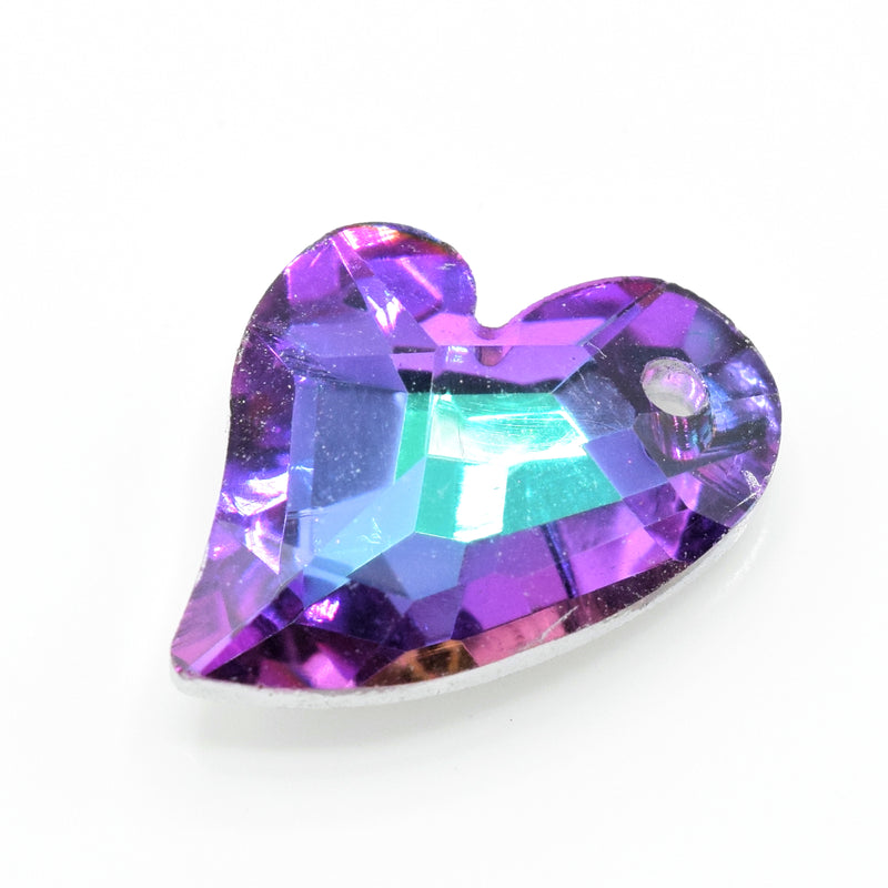 10 x Faceted Glass Heart Pendants Silver Plated 14x12mm - Blue / Purple