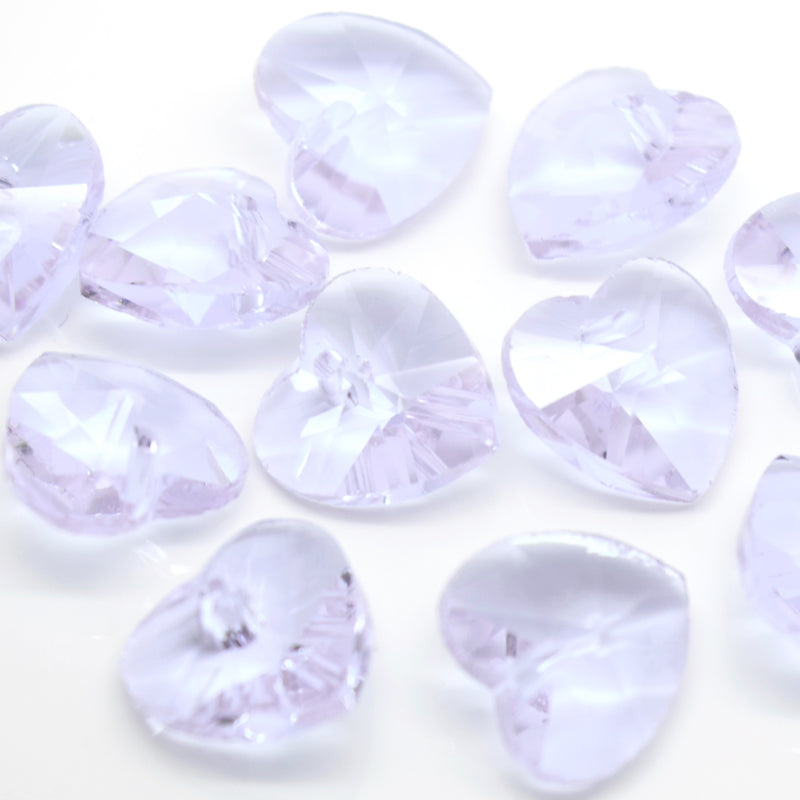 STAR BEADS: 10 x Faceted Glass Heart Pendants 14mm - Lilac - Pendants