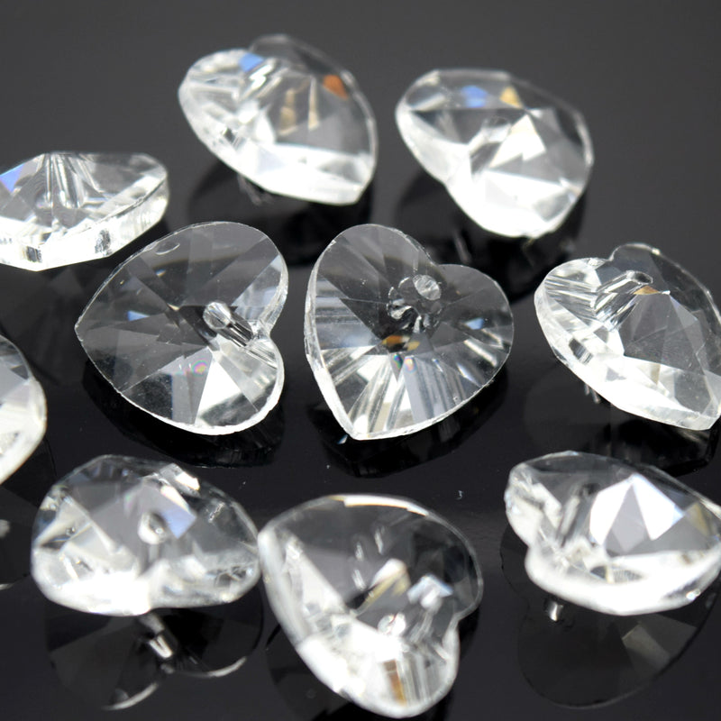 STAR BEADS: 10 x Faceted Glass Heart Pendants 14mm - Clear - Pendants