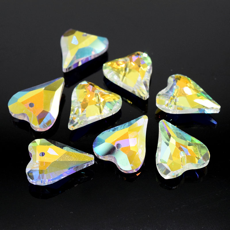 8 x Faceted Glass Point Heart Pendants 17x14mm - Clear AB