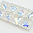 20 x Faceted Glass Point Heart Pendants 17x14mm - Clear AB