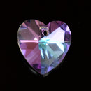 10 x Faceted Glass Heart Pendants Silver Plated 14mm - Lilac / Blue